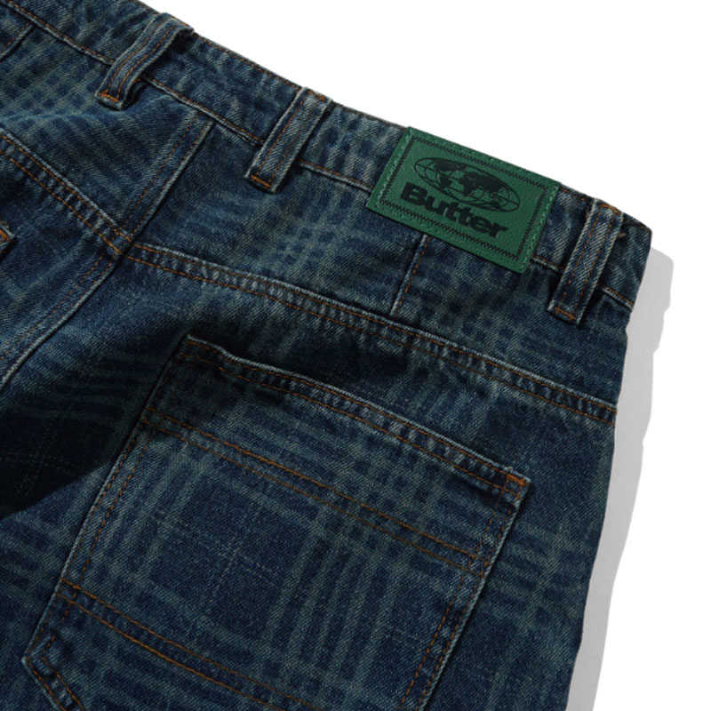 Butter Goods(バターグッズ)/ Burn Wide Cut Denim Jeans -Dark Indigo Plaid-