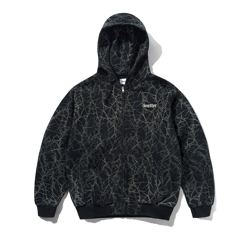 Butter Goods(バターグッズ)/ Thorn Camo Waffle Zip-Thru Hood -BLACK-