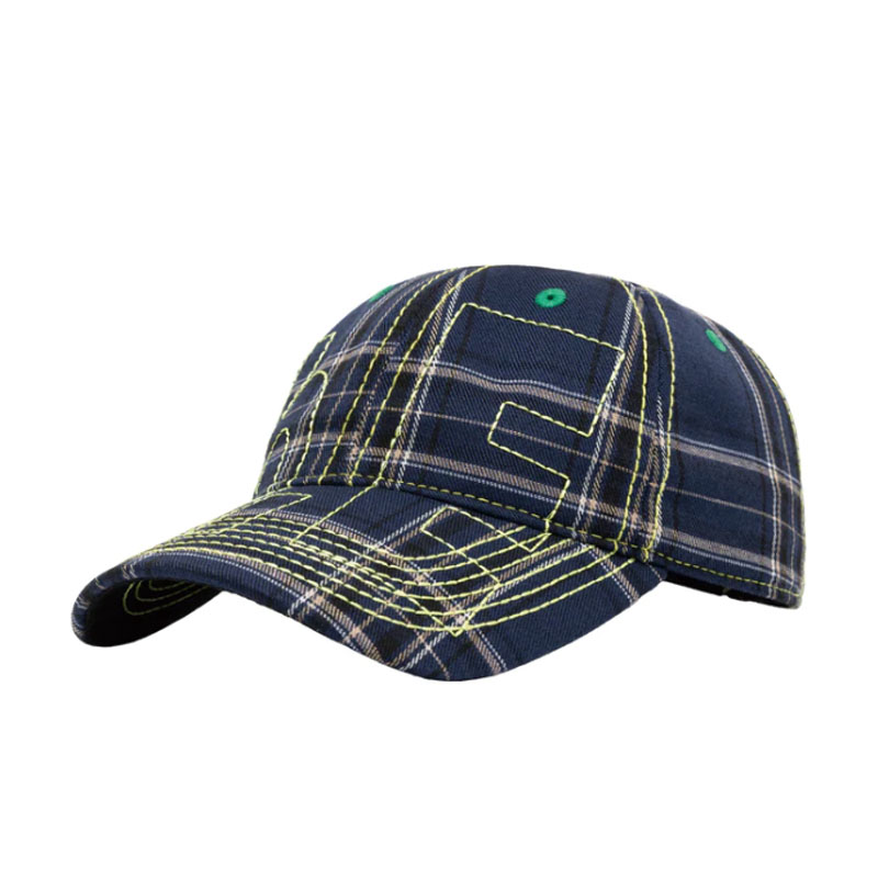 b.Eautiful(ビューティフル)/ Vapor 6 Panel Hat -Navy Plaid / Highlighter-