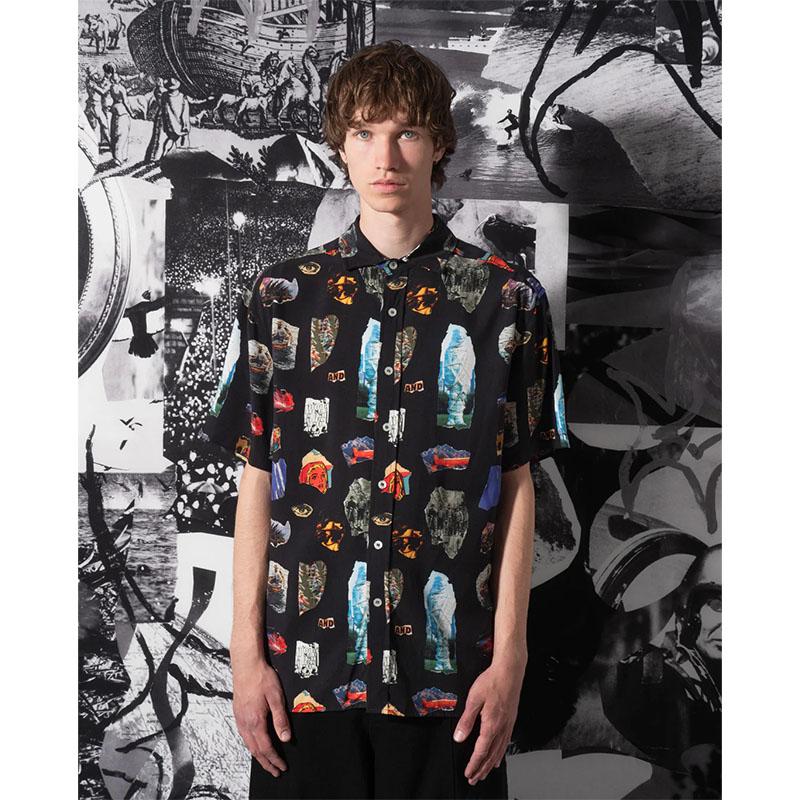 Poetic Collective(ポエティックコレクティブ)/ And Collage Short Sleeve Shirt -BLACK-