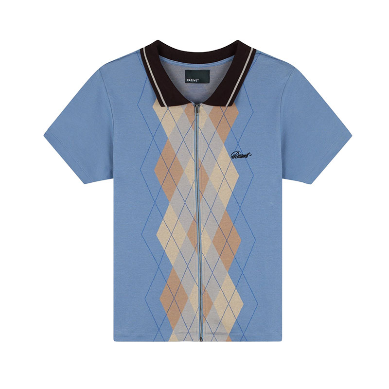 RASSVET(ラスベート)/ ARGYLE ZIP POLO -BLUE-