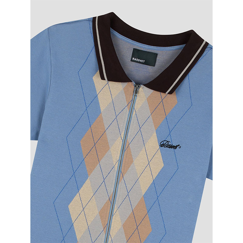 RASSVET(ラスベート)/ ARGYLE ZIP POLO -BLUE-