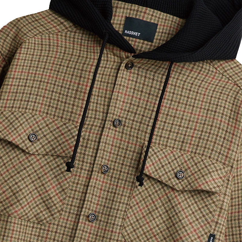 RASSVET(ラスベート)/ HOODED WOOL COMBO OVERSHIRT -BROWN-