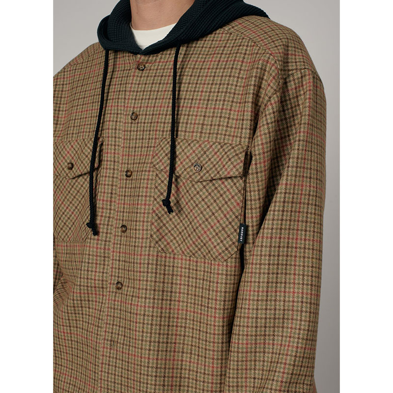 RASSVET(ラスベート)/ HOODED WOOL COMBO OVERSHIRT -BROWN-