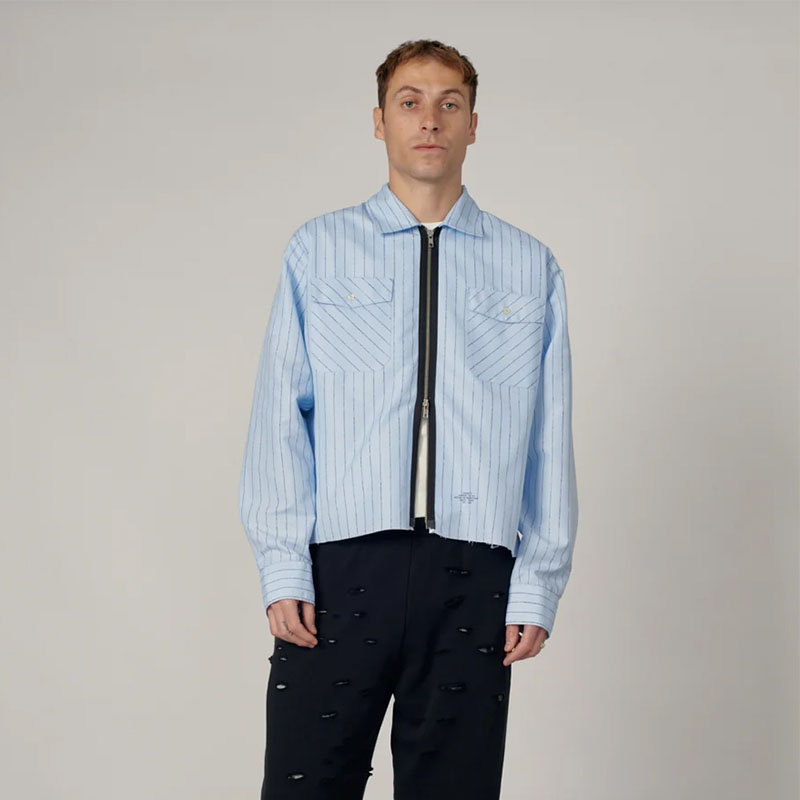 RASSVET(ラスベート)/ STRIPE LOOSE ZIP SHIRT -BLUE-