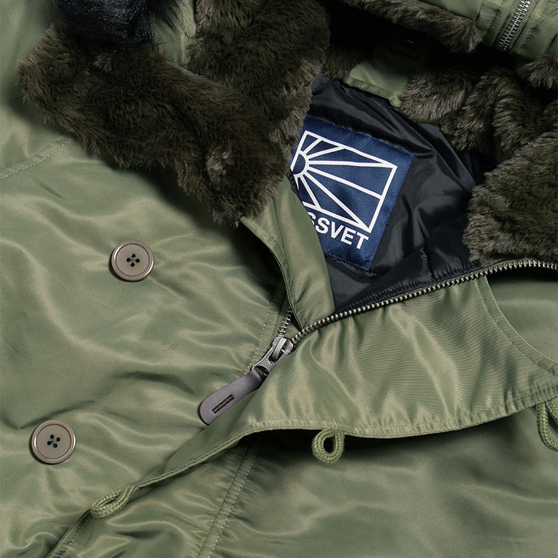 RASSVET(ラスベート)/ HOODED N-2B BOMBER JACKET -GREEN-