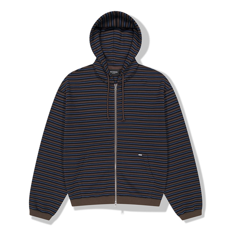 WKNDRS(ウィーケンダーズ)/ WAFFLE STRIPE ZIP-UP HOODIE -BROWN-