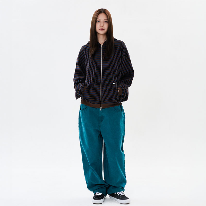 WKNDRS(ウィーケンダーズ)/ WAFFLE STRIPE ZIP-UP HOODIE -BROWN-